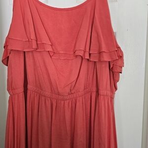Chic Coral Ruffle Midi Dress